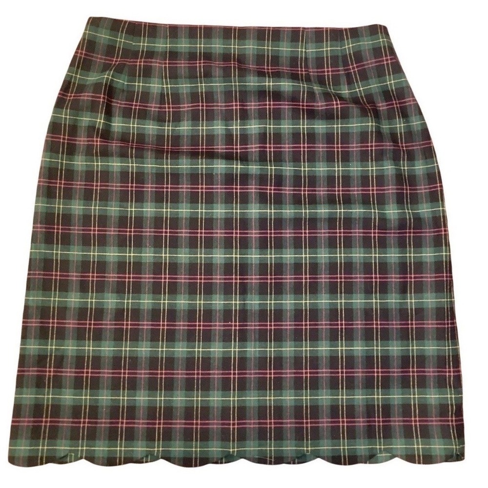 Talbots NWT Pencil Skirt Scalloped Hem Plaid Green Blue Pink Black - Size 6